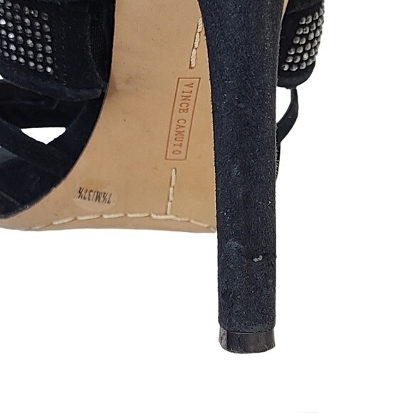 Vince Camuto Embellished Black Suede Caged Strappy Heels 7.5 - Picture 12 of 15